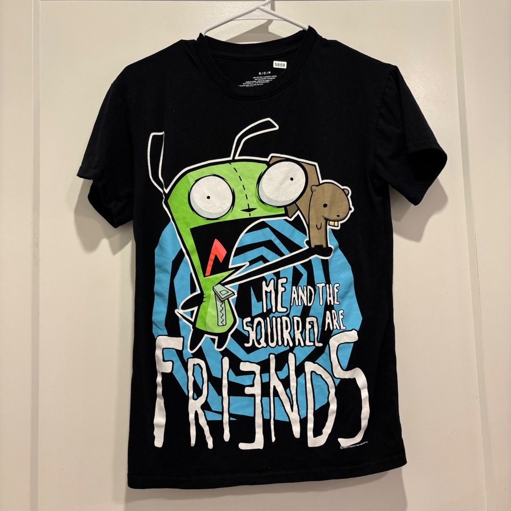 Invader Zim Gir Me and the Squirrel Are Friends Black Graphic T-Shirt Small